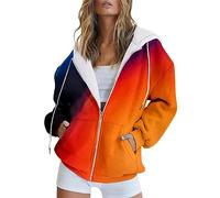 Ydsxlp Sweatjacke Damen Winter Vintage Farbverlauf Print Sweatshirt College Jacke Übergangsjacke Oversize Kapuzenjacke Zipper Hoodie Hoody Mit Kapuze Frauen Kaputzenpullis(D Orange,S)