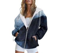Ydsxlp Sweatjacke Damen Winter Vintage Farbverlauf Print Sweatshirt College Jacke Übergangsjacke Oversize Kapuzenjacke Zipper Hoodie Hoody Mit Kapuze Frauen Kaputzenpullis(C Blau,M)