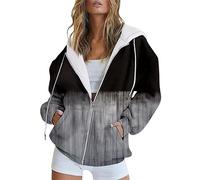 Ydsxlp Sweatjacke Damen Winter Vintage Farbverlauf Print Sweatshirt College Jacke Übergangsjacke Oversize Kapuzenjacke Zipper Hoodie Hoody Mit Kapuze Frauen Kaputzenpullis(C Schwarz,3XL)