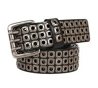 YDYBY Herren Damen 3 Reihen Nieten Echtleder Gürtel Punk Rock Style Nietengürtel für Oder Gothic-Outfits 105cm - 125cm Länge,Schwarz,105CM