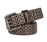 YDYBY Herren Damen 3 Reihen Nieten Echtleder Gürtel Punk Rock Style Nietengürtel für Oder Gothic-Outfits 105cm - 125cm Länge,Braun,105CM