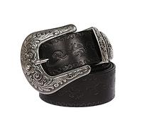 YDYBY Vintage Western Style Echtleder Gürtel für Herren Damen 105cm - 125cm Länge Fashion Embossed Pattern Nietengürtel für Oder Gothic-Outfits,Schwarz,115CM