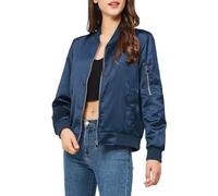 YEABEDA Satin-Bomberjacke für Damen, lässig, Herbst, Varsity-Jacken, Reißverschluss, Oberbekleidung, Windbreaker mit Taschen, Pure Navy, L