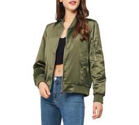 YEABEDA Satin-Bomberjacke für Damen, lässig, Herbst, Varsity-Jacken, Reißverschluss, Oberbekleidung, Windbreaker mit Taschen, Pure Green, Large