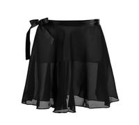 Yeahdor Kinder Mädchen Ballett Rock Kurz Wickelrock Chiffon Unregelmäßiger Rock mit Schnürband Latein Rumba Yoga Tanzkleidung A Schwarz 128-152