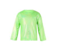 Yeahdor Kinder Mädchen Glänzend T-Shirt Langarm Tanzshirt Glitzer Bauchfreie Oberteile Langarmshirt Metalic Hip Hop Tops Gymnastik Tanzbekleidung B Grün 152-164