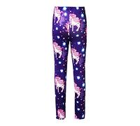 Yeahdor Kinder Mädchen Leggings Glitzer Lange Hose mit Einhörner Druck Elastischen Bund Trainingshose Strumpfhose Gymnastik Ballettkleidung E Lila 122-128