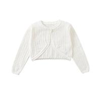 Yealoo Bolero Mädchen mit Lochmuster gestrickt Baumwolle Strickjacke Kinder Bolerojacke Schulterjacke Rundhals Langarm
