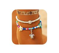 Yean Boho-Fußkettchen mit Perlen, Seestern-Fußkettchen, Muschel-Strand-Fußschmuck für Frauen (Silber A)