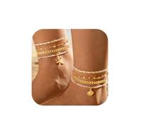 Yean Stapelbare Fußkettchen-Set mit Perlen und Muscheln, Seestern-Fußkettchen, Strand-Fußschmuck für Frauen
