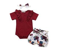 YEBIRAL Babykleidung Set Baby Mädchen Kleidung Kurzarm Body Strampler + Hose + Stirnband Neugeborene Kleinkinder Baumwolle Outfits Set 3 Stück