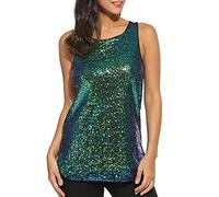 YEBIRAL Damen 1920er Glitzer Paillette Top Sparkle verziert Shimmer Shirt Rundhals Loose Fit Ärmellos Bluse Weste Tank Tops Casual Vest Tunika(M,Grün)