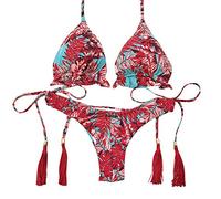 YEBIRAL Damen Bademode Bikini Set Blumen Druck Sexy Brazilian Bikini Gepolsterter Badeanzug Beachwear(M,Rot)