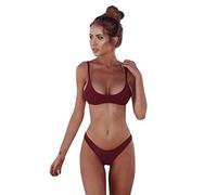 YEBIRAL Damen Bikini Top Bustier Oberteil Bikini-Set Strand Sportliches Badeanzug Bademode Push Up(M,Rotwein)