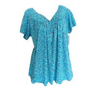 YEBIRAL Damen Bluse, Oversize Kurzarm T-Shirt Elegante Lose V-Ausschnitt Blumendruckt Blusen Oberteil Casual Tunika Tops T-Shirt Große Größen(EUR-40/CN-XL,Himmelblau)