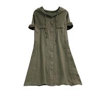 YEBIRAL Damen Bluse V-Ausschnit Langarm Shirt Leinen Einfarbig Lässige Lose Tunika Tops T-Shirt Hemdbluse Große Größen (EU-50/CN-5XL, 01-Armeegrün)