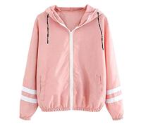 YEBIRAL Damen Herbst Hoodies, Teenager Mädchen Full Zip Kapuzenjacke Langarm Patchwork Dünne Sweatshirt Sport Mantel Jacke Casual Outwear Sweatjacke(EUR-36/CN-S,Rosa)