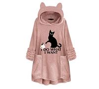 YEBIRAL Damen Herbst Winter Kapuzenpullover Flauschig Teddy-Fleece Winterpullover Hoodie Pullover Warm Bequem Casual Katze-Ohr Langarmshirt Sweatshirt Mit Kapuze(L,Y-01 Rosa)