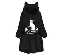 YEBIRAL Damen Herbst Winter Kapuzenpullover Flauschig Teddy-Fleece Winterpullover Hoodie Pullover Warm Bequem Casual Katze-Ohr Langarmshirt Sweatshirt Mit Kapuze(5XL,Y-01 Schwarz)