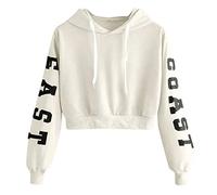 YEBIRAL Damen Hoodie Mädchen Kapuzenpulli Briefdruck Bauchfrei Pullover Oberteile Kurz Sport Crop Tops Sweater Sweatshirt Sweatjacke (Khaki, XS)