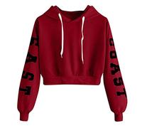 YEBIRAL Damen Hoodie Mädchen Kapuzenpulli Briefdruck Bauchfrei Pullover Oberteile Kurz Sport Crop Tops Sweater Sweatshirt Sweatjacke (Rot, XS)