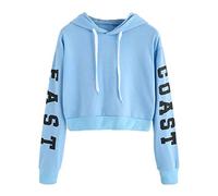 YEBIRAL Damen Hoodie Mädchen Kapuzenpulli Briefdruck Bauchfrei Pullover Oberteile Kurz Sport Crop Tops Sweater Sweatshirt Sweatjacke (Blau, S)