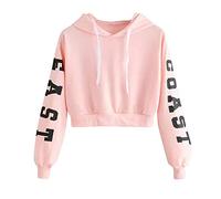 YEBIRAL Damen Hoodie Mädchen Kapuzenpulli Briefdruck Bauchfrei Pullover Oberteile Kurz Sport Crop Tops Sweater Sweatshirt Sweatjacke(XL,Rosa)