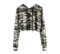 YEBIRAL Damen Hoodie Mädchen Kapuzenpulli Briefdruck Bauchfrei Pullover Oberteile Kurz Sport Crop Tops Sweater Sweatshirt Sweatjacke (Y- Camouflage, XL)