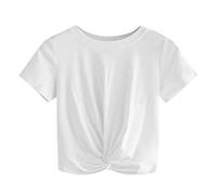 YEBIRAL Damen Kurzarm T-Shirt Sommer Casual Kurz Einfarbig Crop Top Mode Oberteil Tops Bluse Shirt(EUR-42/CN-XL,Weiß)