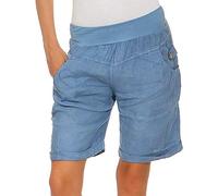 YEBIRAL Damen Leinenshorts Sommer Bermuda Lockere Kurze Hose Freizeithose Leinen Chino Shorts Elastic Taille Elegante Haremshose mit Knöpfen(L，Blau