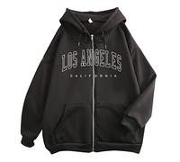 YEBIRAL Damen Los Angeles Brief Hoodie Zip Kapuzenpullover Sweatjacke Herbst Winter Langarm Buchstaben Druck Oversized Pullover Teenager Mädchen Sweatshirt mit Kapuze Kapuzenjacke