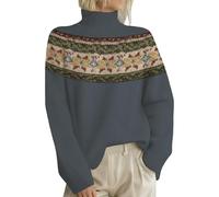 YEBIRAL Damen Pullover Herbst Pullover Damen Elegant Langarm Norweger Strickpullover Winter Warm Rollkragen Strick Jumper Sweater Übergröße Lose Pulli Oberteile gestreifter