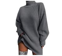 YEBIRAL Damen Pullover Kleid Elegant Strickkleid Mode Casual Minikleid in Rippen Optik Warme Langarm Winterkleid Einfarbig Rollkragen Jumper Sweatkleid