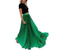 YEBIRAL Damen Retro Mode Hoher Taille Lose Einfarbig Freizeit Lange Plisseerock Elegante Dehnbar und Leicht Frauen Karneval Petticoat(XL,Grün)