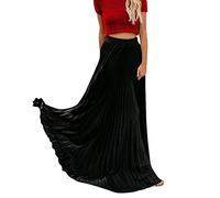 YEBIRAL Damen Retro Mode Hoher Taille Lose Einfarbig Freizeit Lange Plisseerock Elegante Dehnbar und Leicht Frauen Karneval Petticoat(XXXL,Schwarz)