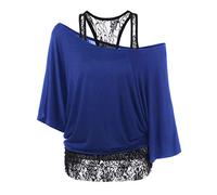 YEBIRAL Damen Sexy Oberteile Schulterfrei Tshirt Fledermausärmel Einfarbig Pullover Oversize Casual Lose Tunika Tops Elegant Spitze Bluse