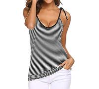 YEBIRAL Damen Sommer Tank Tops Tiefer V-Ausschnitt Gestreifte Off Shoulder Camisole Top Casual Streifen Blusen T-Shirt Tops(EUR-42/CN-XL,Schwarz)