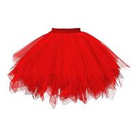 YEBIRAL Damen Tutu Tütü Tüllrock Niedlich Mädchen Schöne Ballettrock Minirock Unterrock Petticoat Tanzkleid Pettiskirt (One Size,Rot)