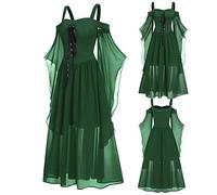 YEBIRAL Damen Übergroßes Mesh Mittelalter Kleid Gothic Maxikleid Schnürkleid mit Schmetterlingsärmeln Renaissance Cosplay Dress Party Festlich A-Linie Halloween Kostüm