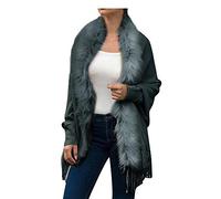 YEBIRAL Damen Winterjacke Mit Pelzkragen Kimono Mantel Strickjacke Frau Elegant Open Front Cardigan Cover Up Outwear
