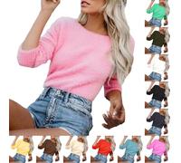 YEBIRAL grobstrickpullover Damen Fleece Pullover Damen Winter Warm Strickpullover Elegant Langarm Rundhals Jumper Tops Weich Einfarbig Lose Oberteile Pulli gestreifter Pullover