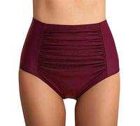 YEBIRAL Große Größen Vintage Damen Bikinihose Bikinislip Frauen hoher Taille Bikini Hose mit Raffungen High Waist Ruched Badehose Shorts Bauchweg(3XL,B-01Rotwein)