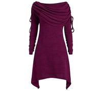 YEBIRAL Herbstmode Damen Pullover Longpullover Kragen Tunika Falten Shirt Damen Loose Asymmetrisch Sweatshirt Long Top Oversize Pullover Oberteile Langarmshirt Große Größe