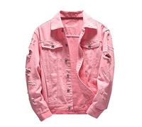 YEBIRAL Herren Jeansjacke Ripped Denim Jacket - Oversize Destroyed Look Jacke - Schwarz, Rosa, Rot, Weiß