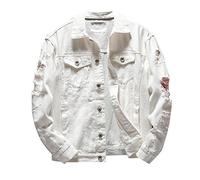 YEBIRAL Herren Jeansjacke Ripped Denim Jacket - Oversize Destroyed Look Jacke - Schwarz, Rosa, Rot, Weiß