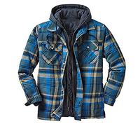 YEBIRAL Herren Karierte Jacke Karohemd Thermohemd Kapuzenjacke mit Reißverschluss Herbst Hemdjacke Gesteppte gefüttert Winterjacke Leichte Freizeitjacke Holzfällerhemd