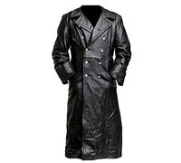 YEBIRAL Herren Mittelalter Ledermantel Schwarz Zweireiher Langer Mantel Steampunk Gothic Jacke Vintage Viktorianischen Cosplay Kostüm Trenchcoat