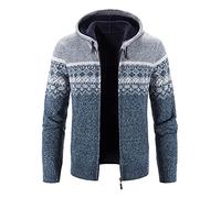 YEBIRAL Herren Strickjacke mit Kapuze Hoodie Cardigan Zipper Winterpullover Grobstrick Norweger Pullover Warm Freizeitjacke Männer Kapuzenjacke für Weihnachten Winter