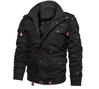 YEBIRAL Herren Winter Dick Fleece Gefüttert Militär Cargo Jacke Feldjacke Bomberjacke Übergangsjacke Baumwoll Hoodies mit Multi Taschen