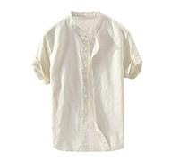 YEBIRAL Leinenhemd Herren Hemd Sommer Kurzarm T-Shirt | Männer Stehkragen Freizeithemd Slim Fit Kurzarmhemd | Jungen Basic Button Down Kurzarmshirt Einfarbig Sommerhemd |(L,Khaki)